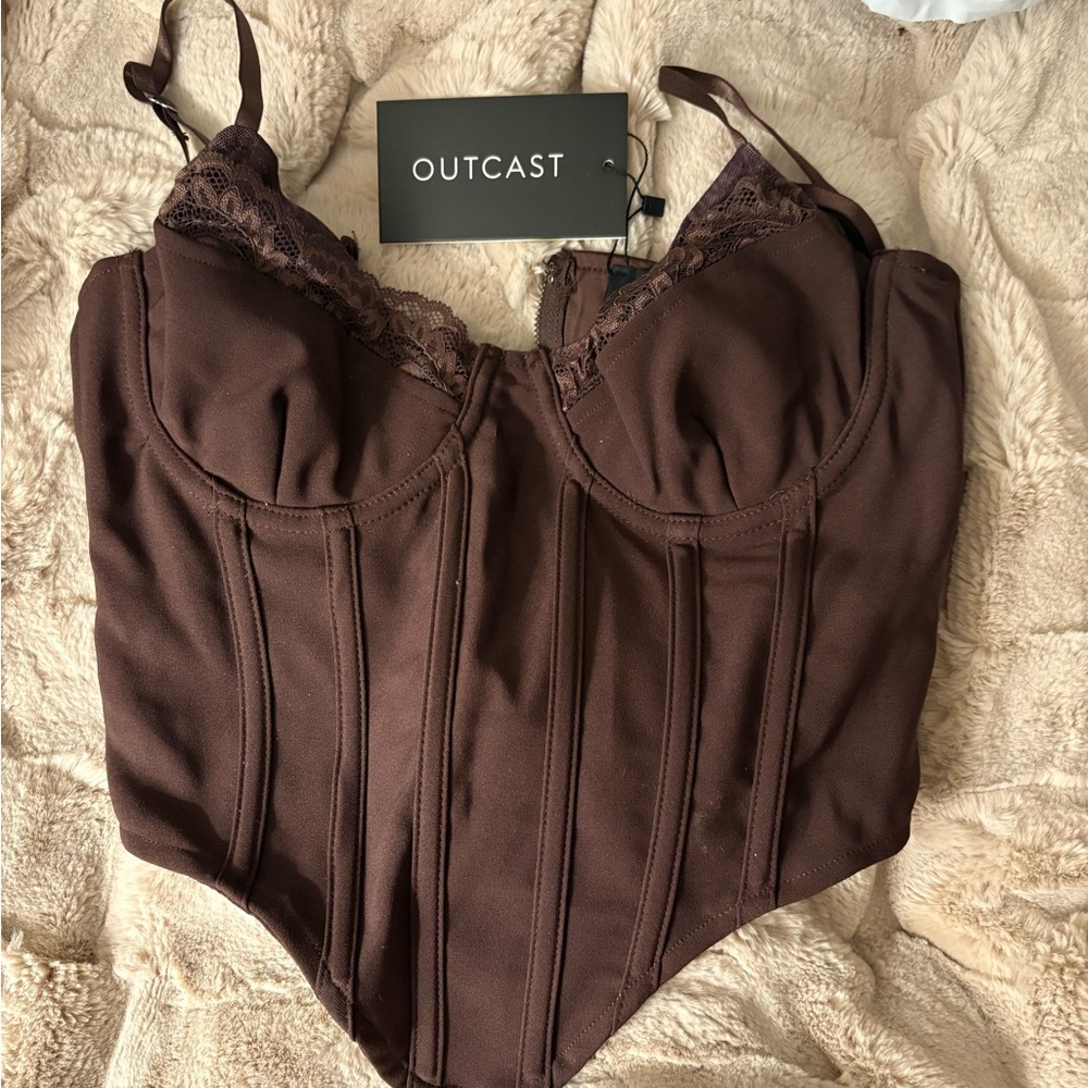 Outcast Brown Lace Trim Tank Top